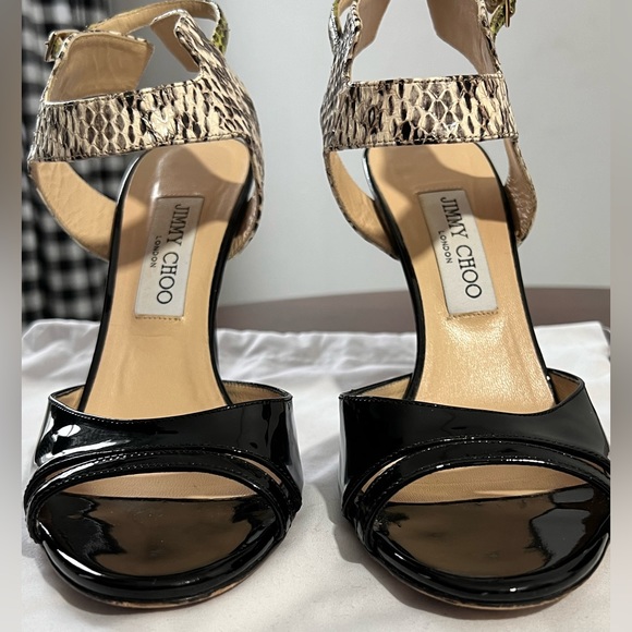 Jimmy Choo black patent leather & multicolor snakeskin stiletto high heel shoes - Picture 3 of 10